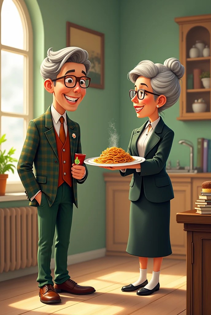 Ilustração de Demerval e sua sogra na cozinha