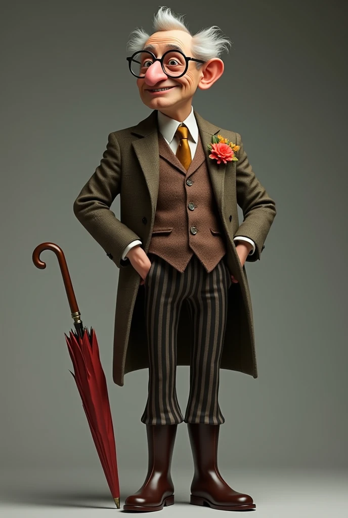 Ilustração do personagem Endomerges, de óculos e guarda-chuva